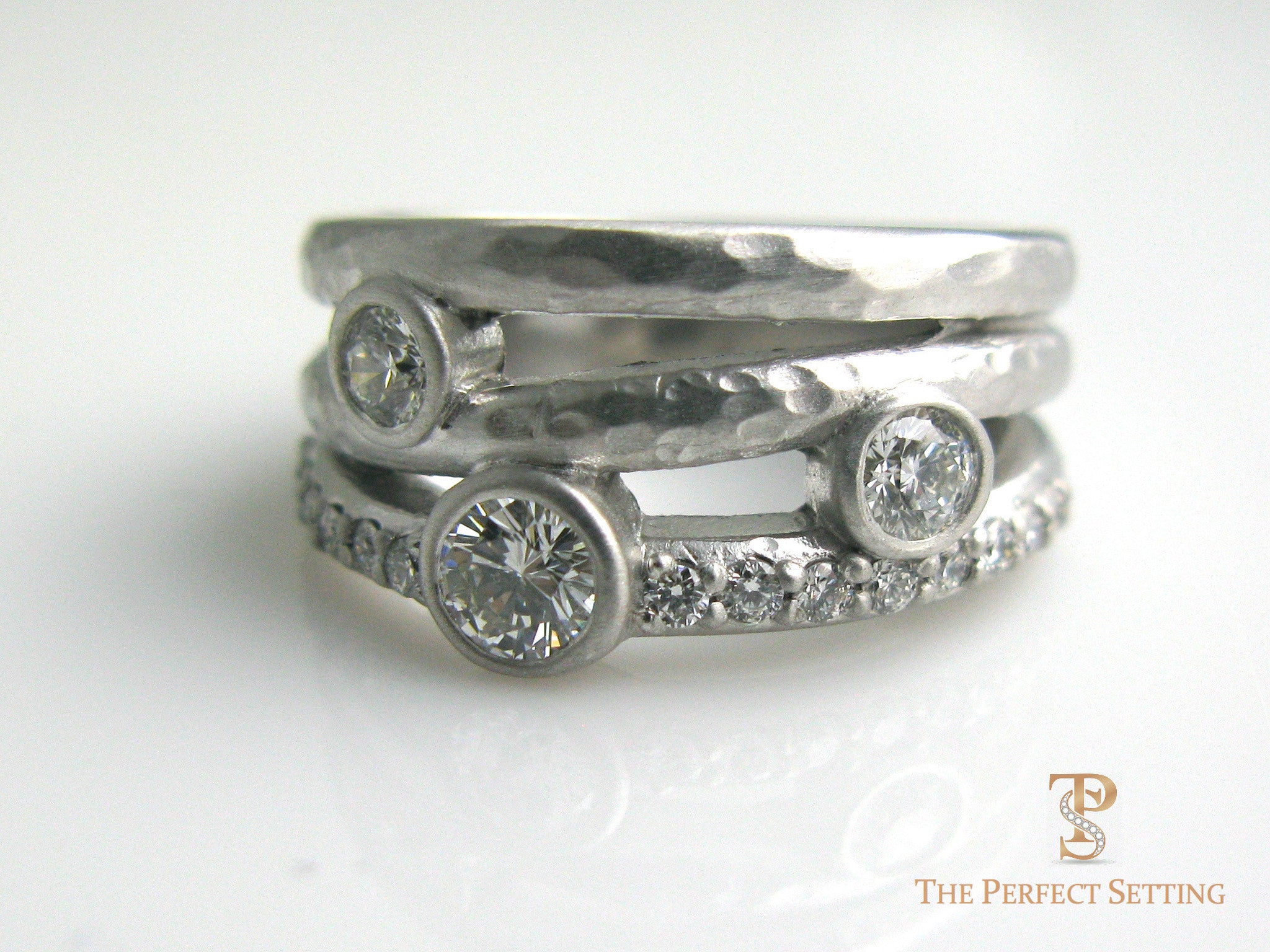 3 Stone Rustic Diamond Ring 