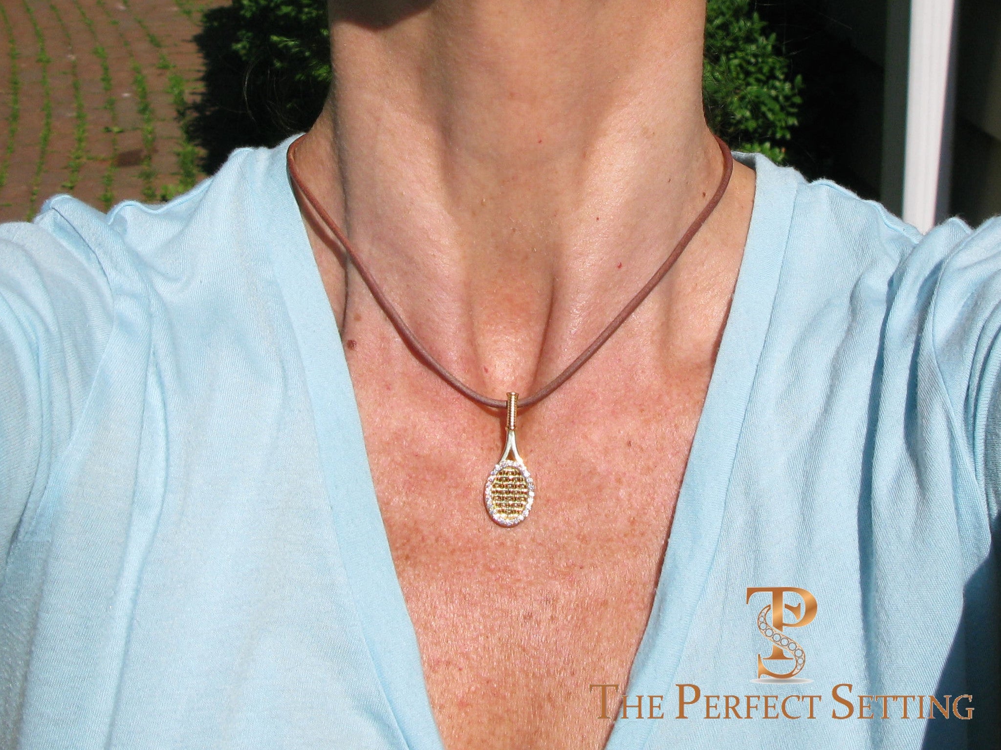 Tennis Racquet Pendant with Diamonds Sterling Silver