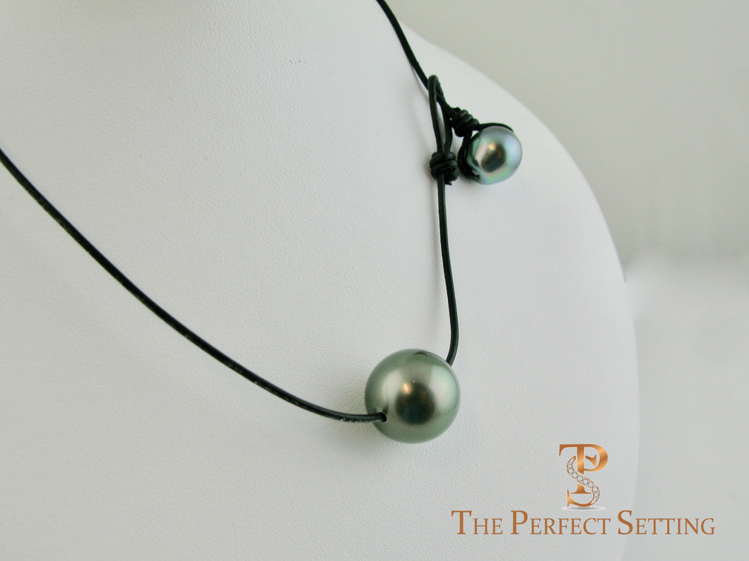 Tahitian Jumbo Pearl St Barths Style Necklace Leather Cord