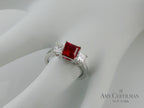 Lab Created Ruby and Diamond Three Stone Engagement Ring