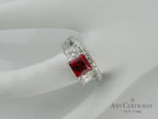 Lab Created Ruby and Diamond Three Stone Engagement Ring