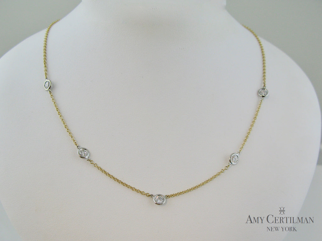 Bezel Diamond 5 Stone Station Necklace