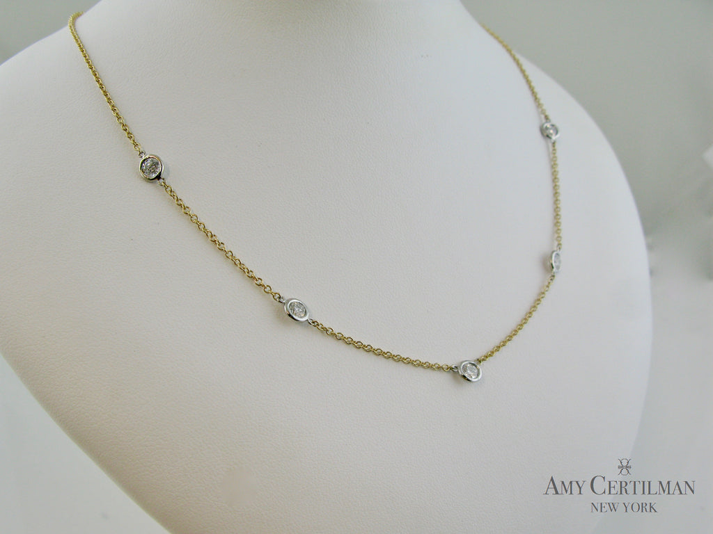 Bezel Diamond 5 Stone Station Necklace