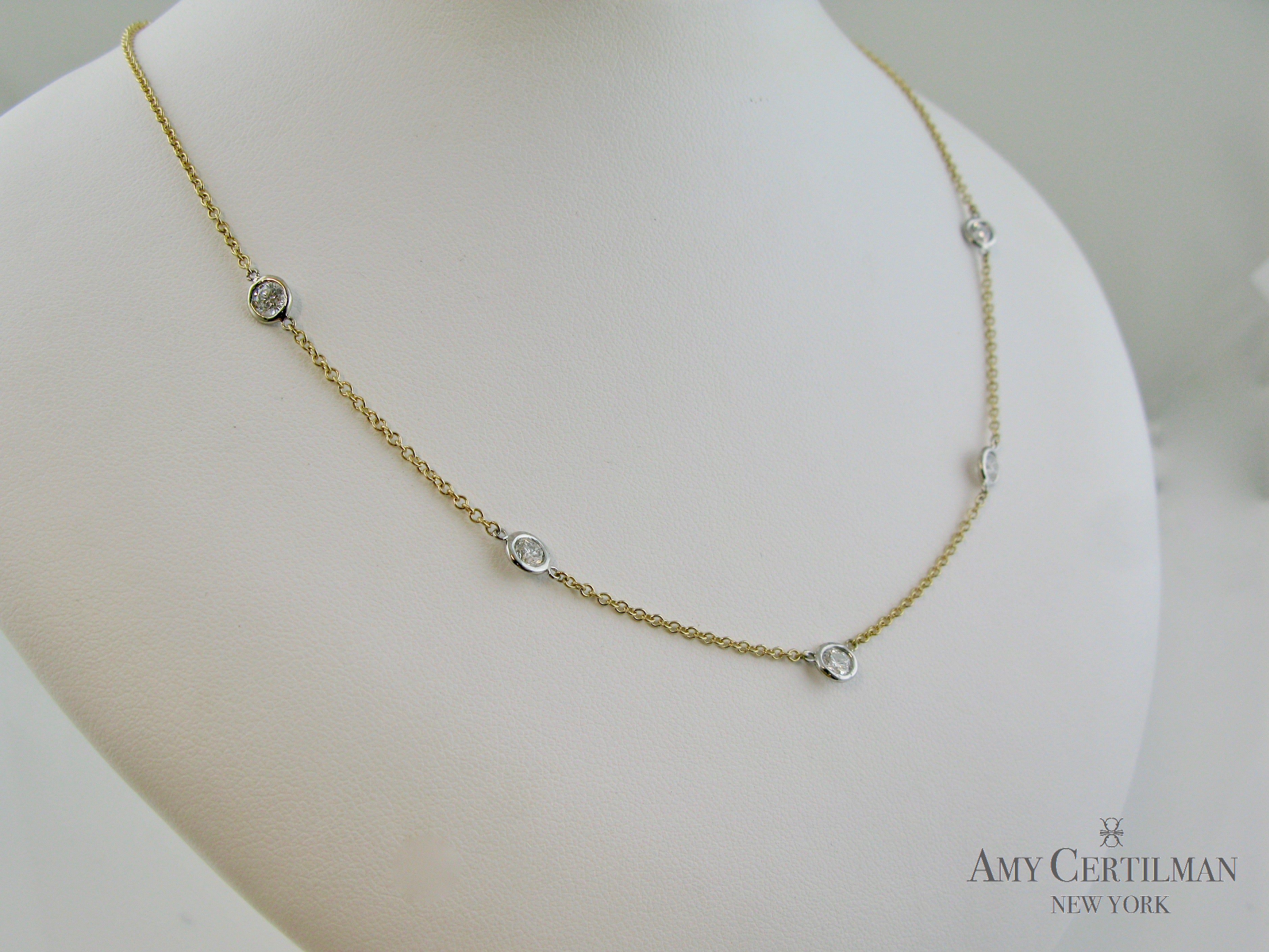 Bezel Diamond 5 Stone Station Necklace