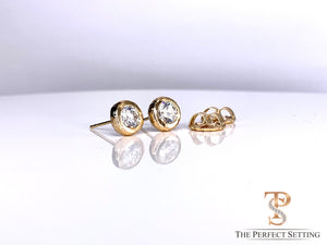 Lab diamonds bezel set rustic gold earrings