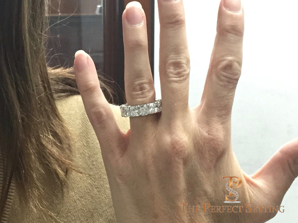 Large Radiant Cut Diamond Eternity Band ring selfie