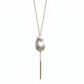 Large White Baroque Pearl 14K Gold Slide Chain Lariat 