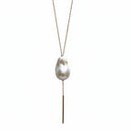 Large White Baroque Pearl 14K Gold Slide Chain Lariat 