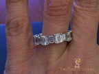 Large and Small Emerald cut diamond eternity band ring selfie