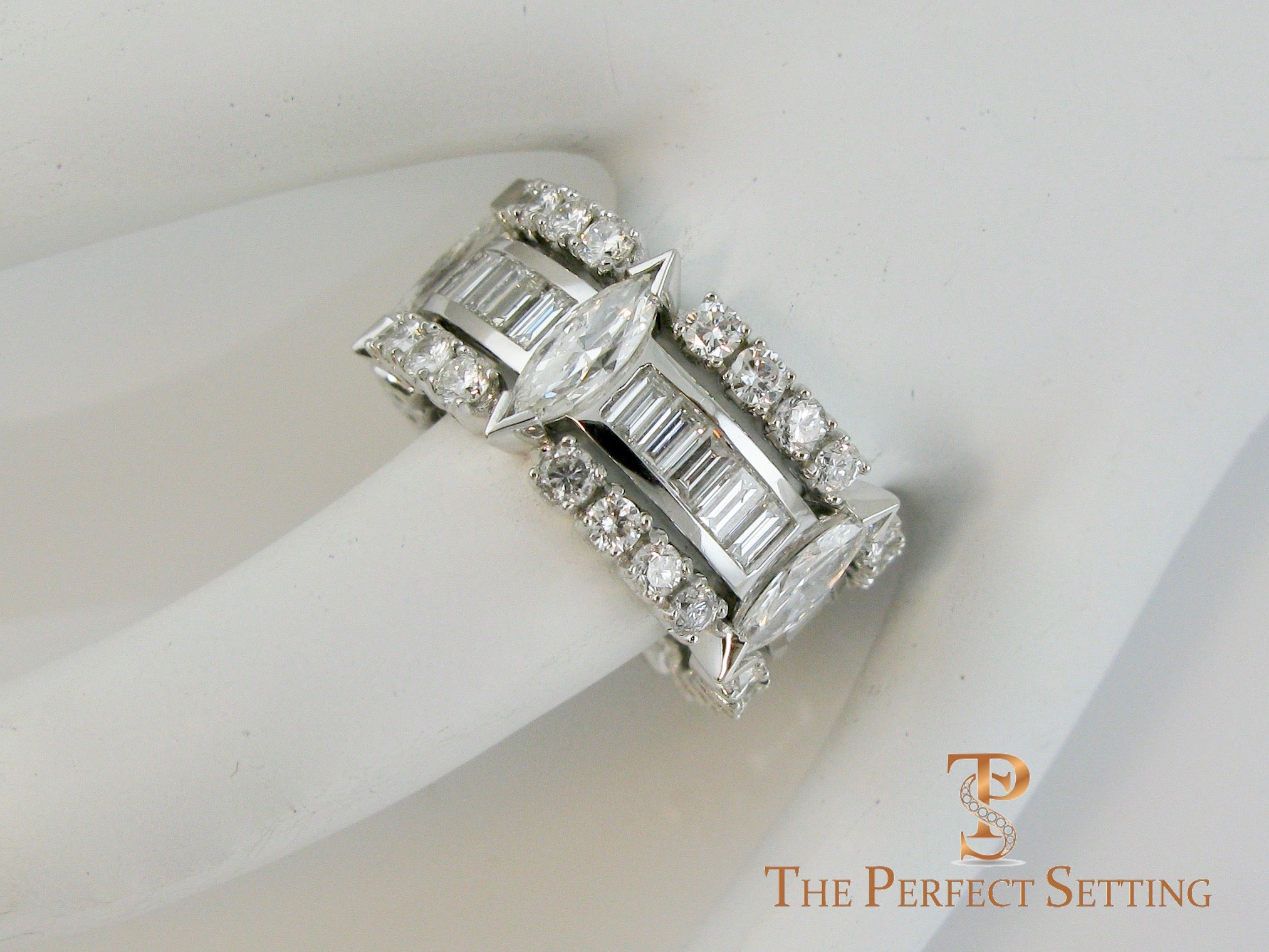Marquise Baguette and Round Diamond Wedding Eternity Band The