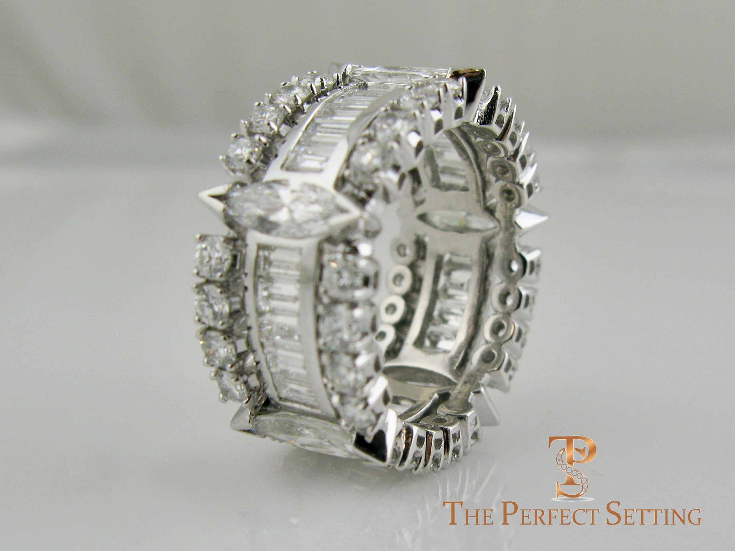 Marquise, Baguette and Round Diamond Wedding Eternity Band side view