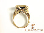 Custom Onyx and Sapphire Halo Statement Ring | 18K Yellow Gold | Right Hand Ring | Handmade NYC