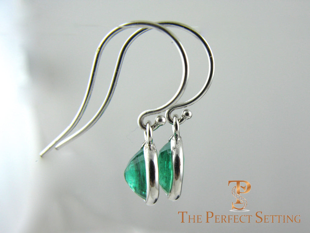 Oval Emerald Earrings Bezel Set on Wire