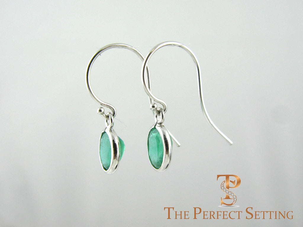 Oval Emerald Earrings Bezel Set on Wire