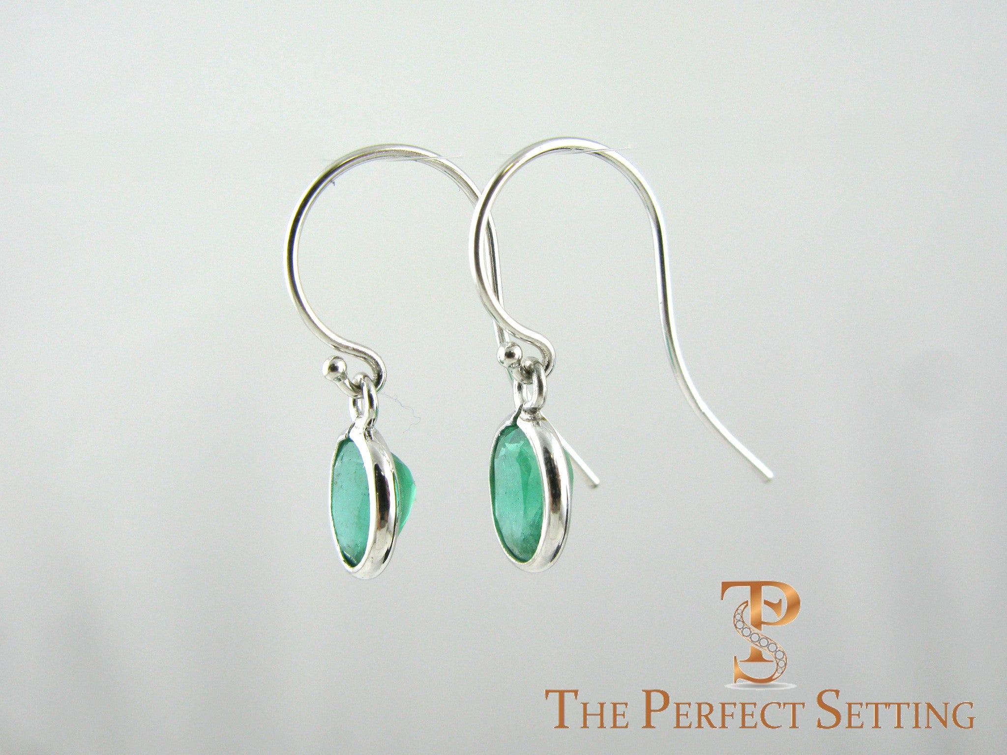 Oval Emerald Earrings Bezel Set on Wire