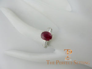 Oval Ruby and Diamond Platinum Ring