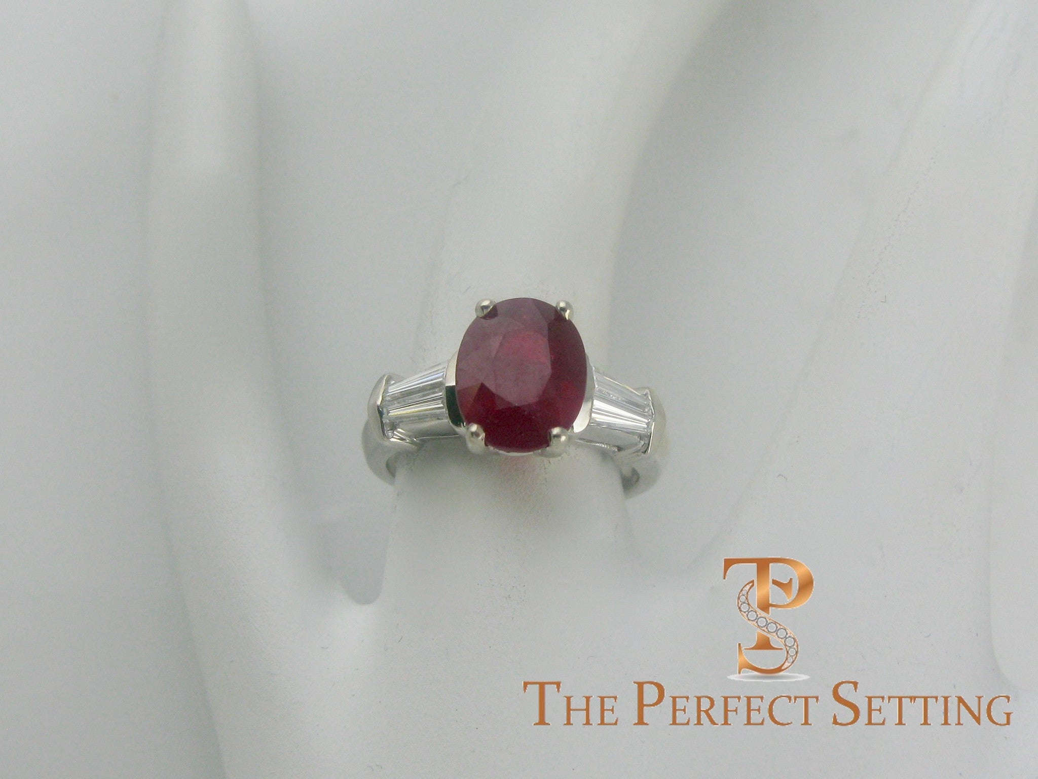 Oval Ruby and Diamond Platinum Ring