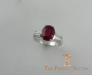 Oval Ruby and Diamond Platinum Ring