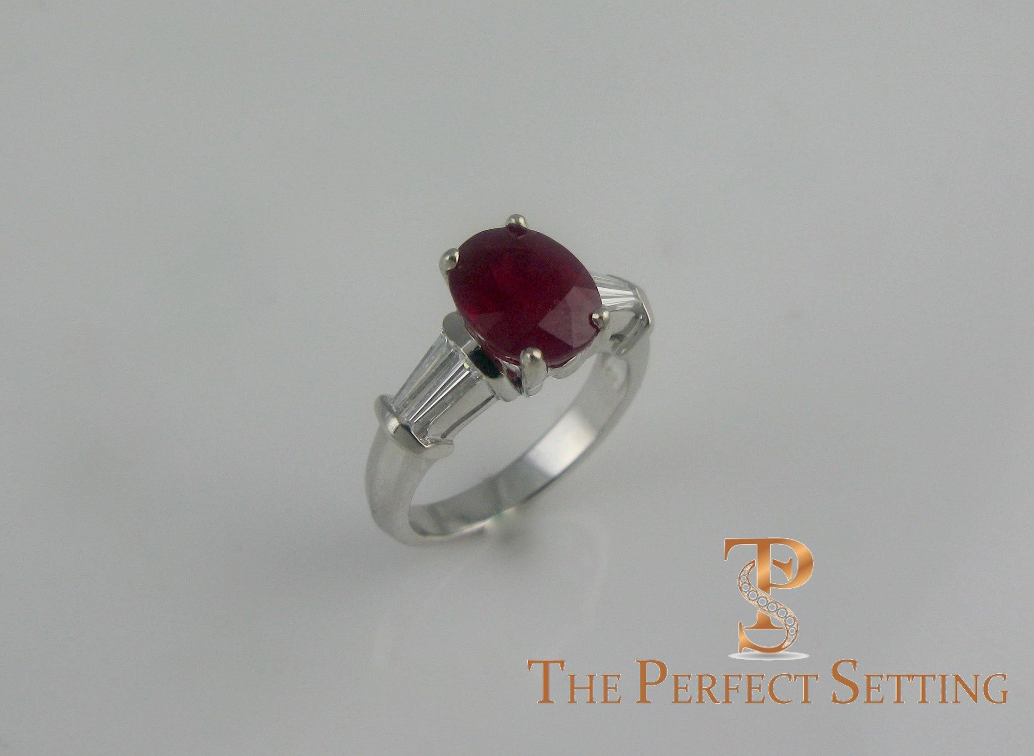 Oval Ruby and Diamond Platinum Ring
