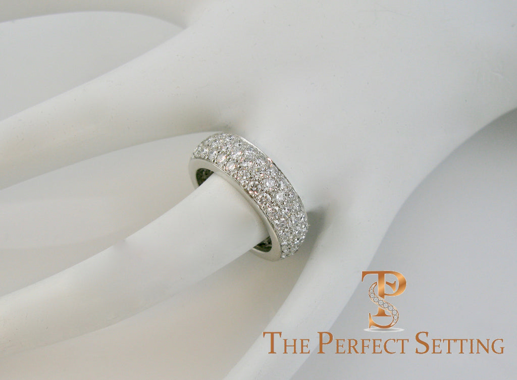 Pave Diamond 3 Row Ring Platinum 2.70 ctw