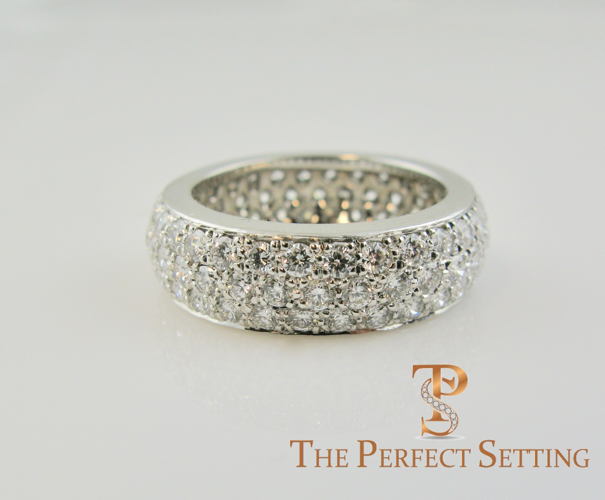 Pave diamond three row wedding band ring