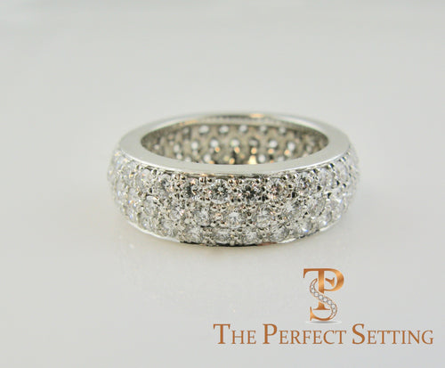 Pave diamond three row wedding band ring