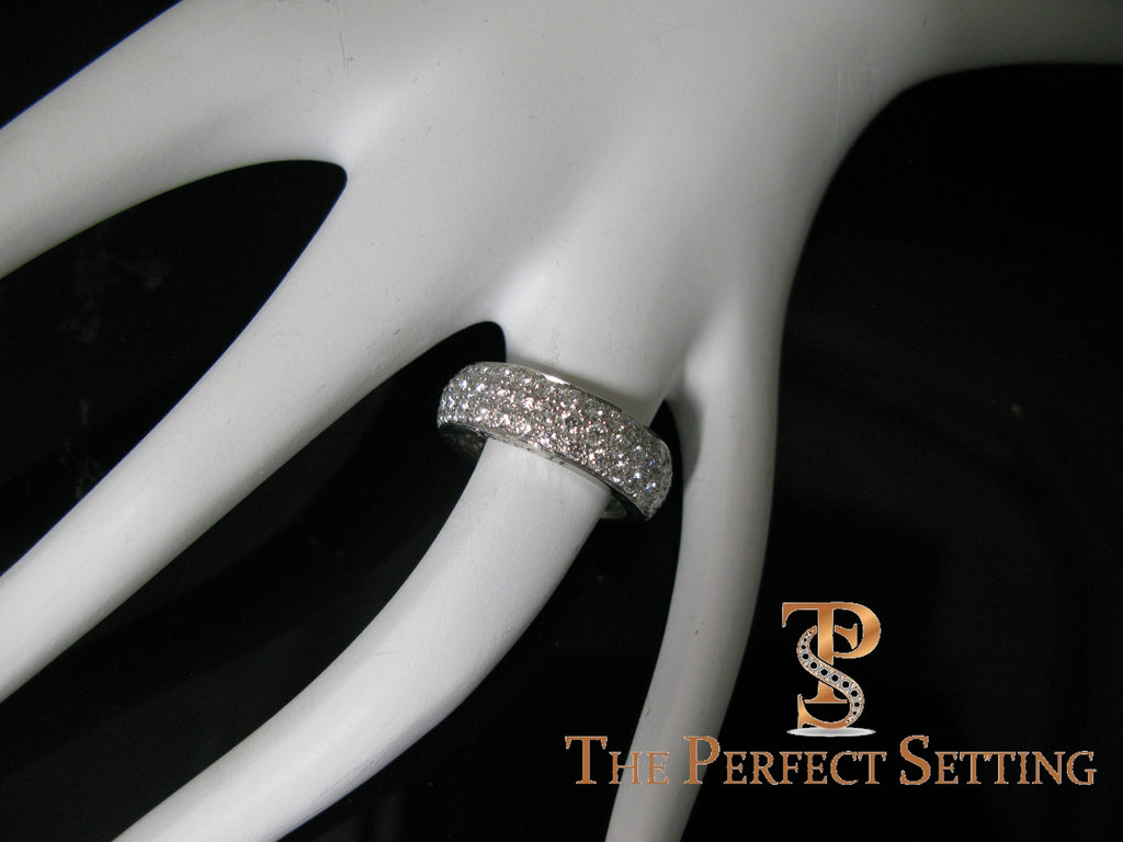 Pave Diamond 3 Row Ring Platinum 2.70 ctw