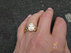 Pear Diamond Bezel Set Signature Ring 18K Yellow Gold selfie