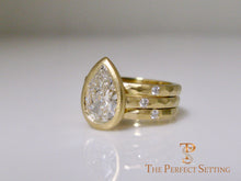 Load image into Gallery viewer, Pear Diamond Bezel Set Signature Ring 18K Yellow Gold rustic
