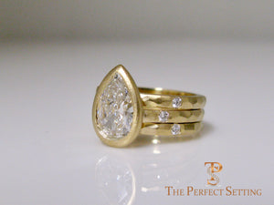 Pear Diamond Bezel Set Signature Ring 18K Yellow Gold rustic