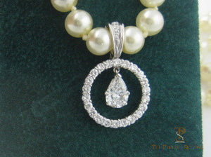 Pear Diamond Circle Pendant Enhancer on Pearls