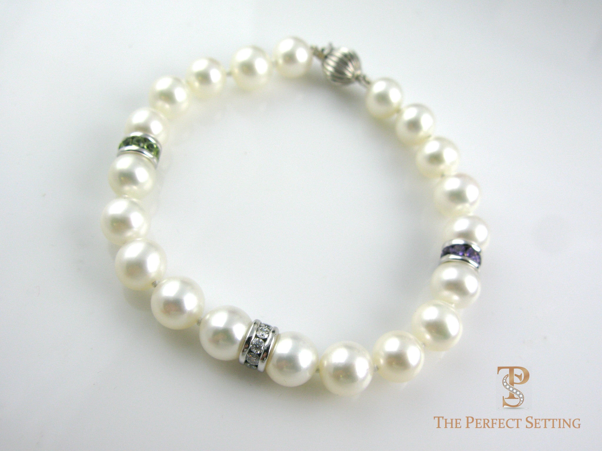 Pearl Birthstone Bracelet Amethyst Diamonds Peridot