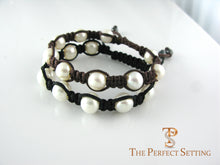 Load image into Gallery viewer, pearl macrame bracelet brown or black
