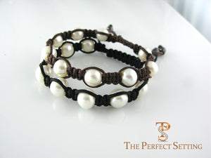 pearl macrame bracelet brown or black