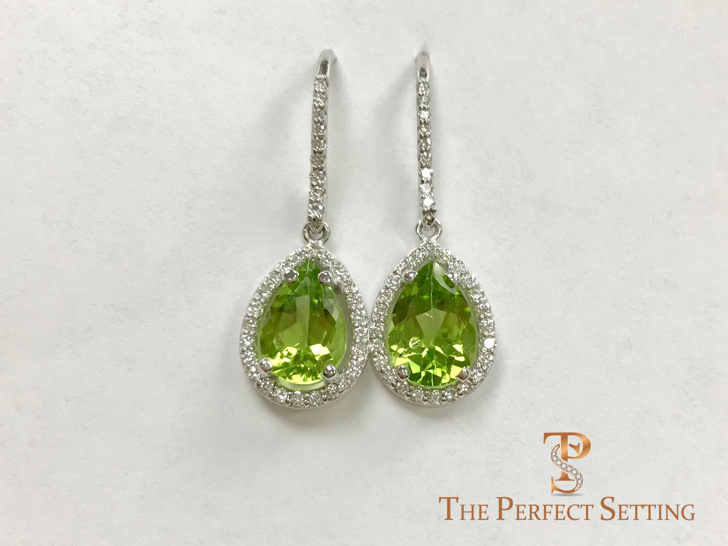 Peridot Shaped Pear with Diamond Halo Earrings