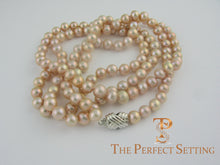Load image into Gallery viewer, pink pearl 36&quot; necklace X gold clasp