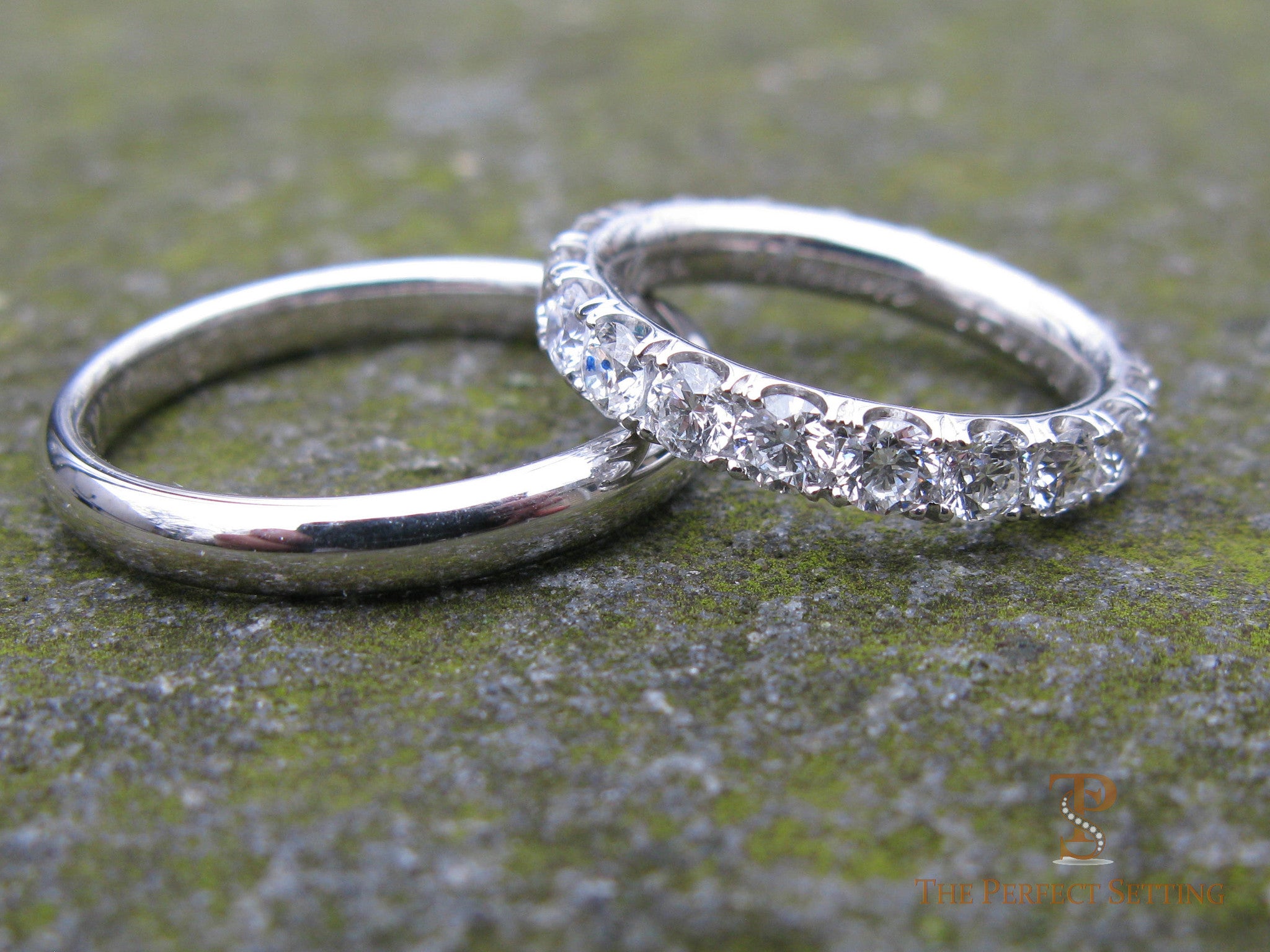 His and Hers Platinum and Diamond Wedding Bands The Perfect Setting Inc