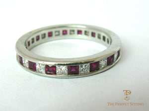 Princess Cut Diamond and Ruby Eternity Ring