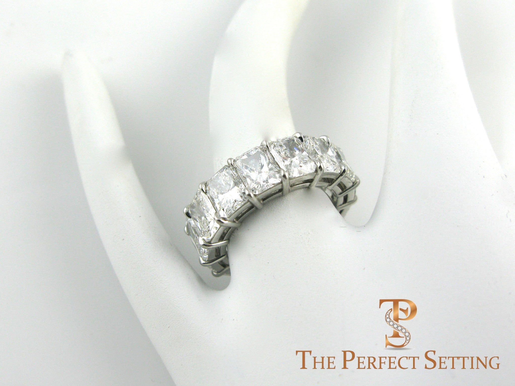 Radiant Cut Diamond Eternity Band 11 ctw on finger