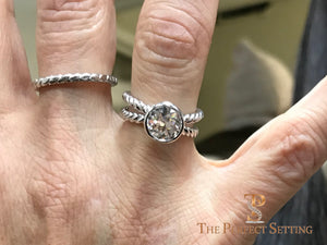 Rope Ring with Bezel Set Diamond Solitaire on Finger