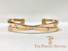 Load image into Gallery viewer, criss cross rose gold diamond cuff bracelet