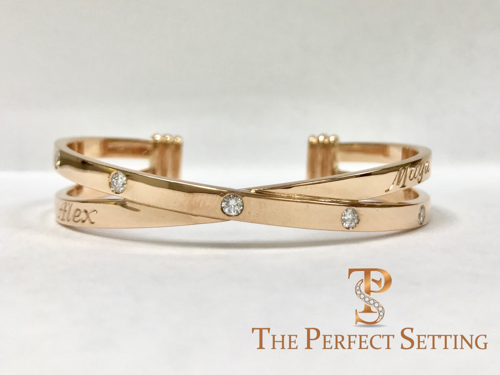 criss cross rose gold diamond cuff bracelet