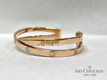 Load image into Gallery viewer, criss cross yellow gold diamond cuff bracelet side