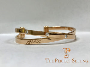 criss cross rose gold monogram cuff bracelet