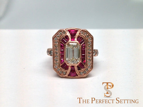 Diamond Ruby Rose Gold Edwardian Ring