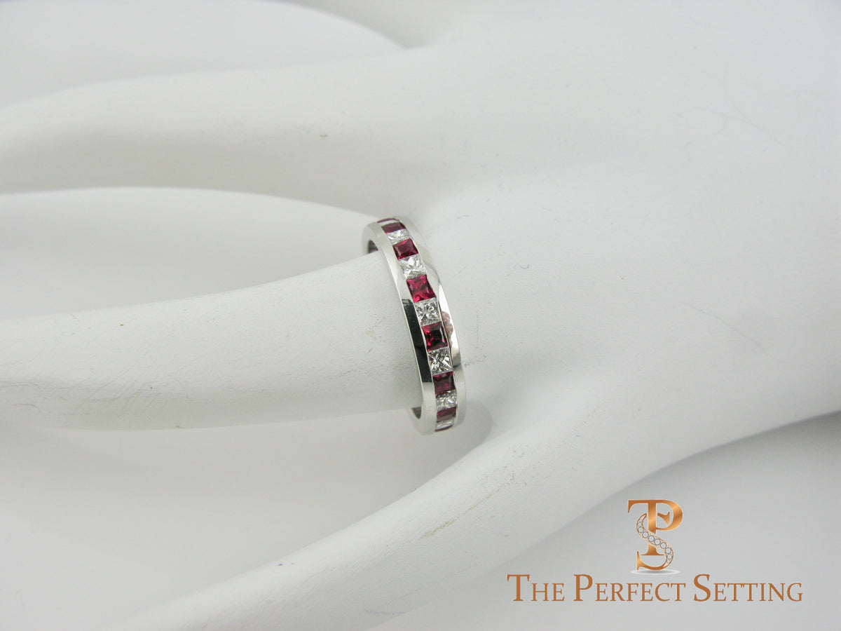 Princess Cut Diamond and Ruby Eternity Ring – The Perfect Setting, Inc