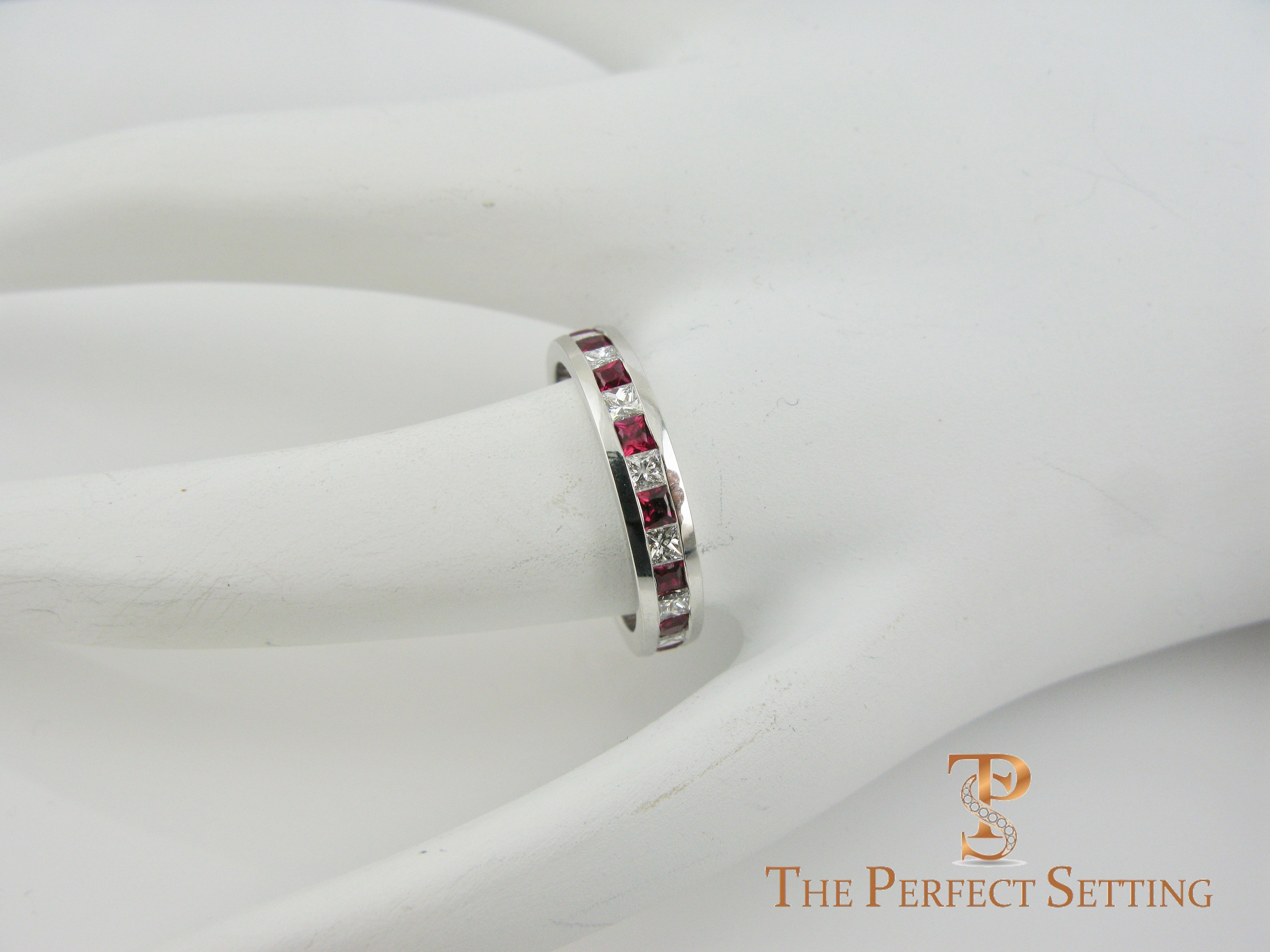 Princess Cut Diamond and Ruby Eternity Ring
