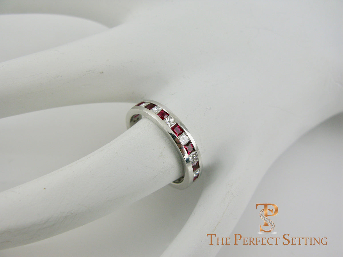 Princess Cut Diamond and Ruby Eternity Ring – The Perfect Setting, Inc
