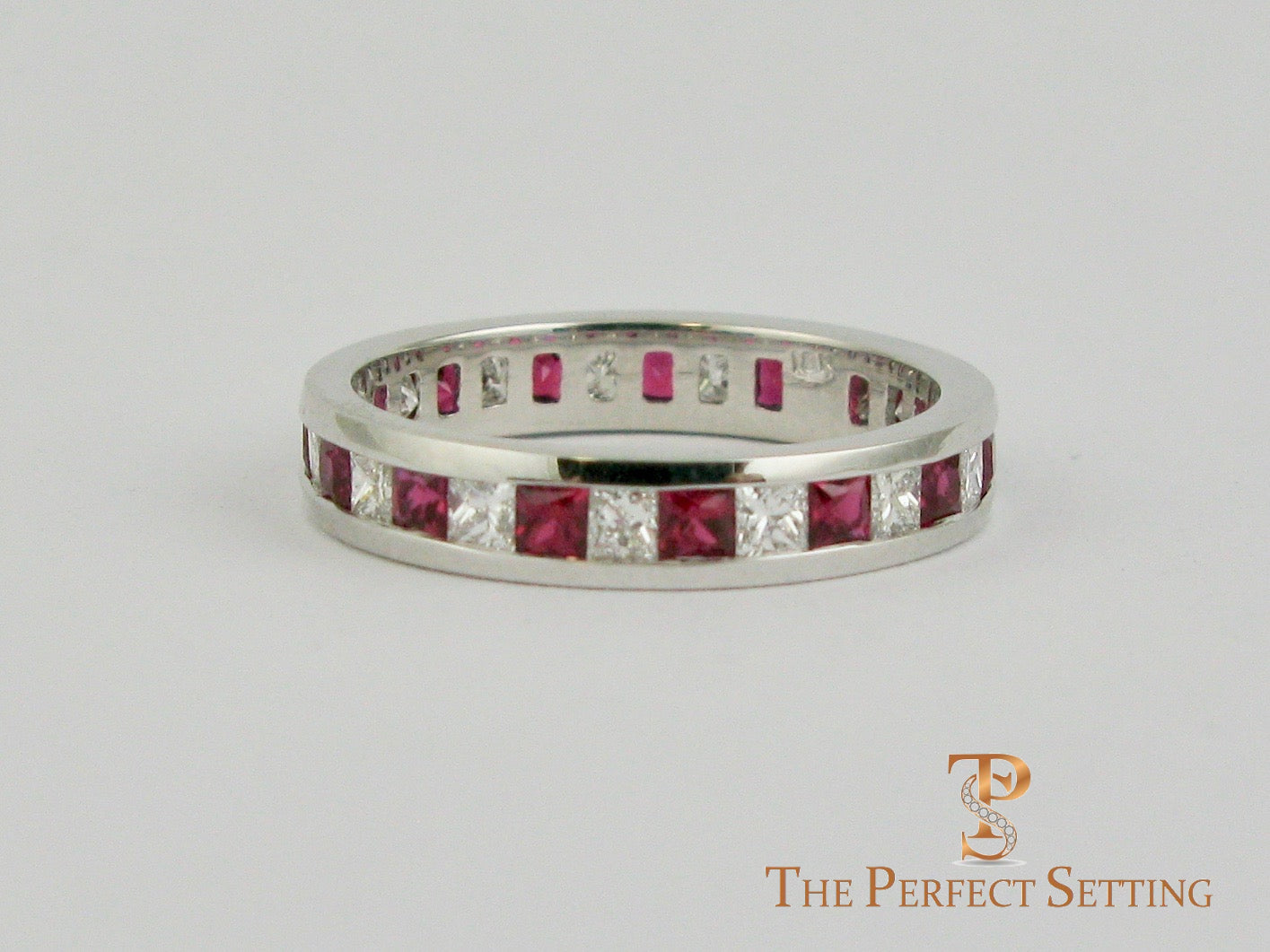 Ruby Diamond Princess Cut Channel Wedding Ring