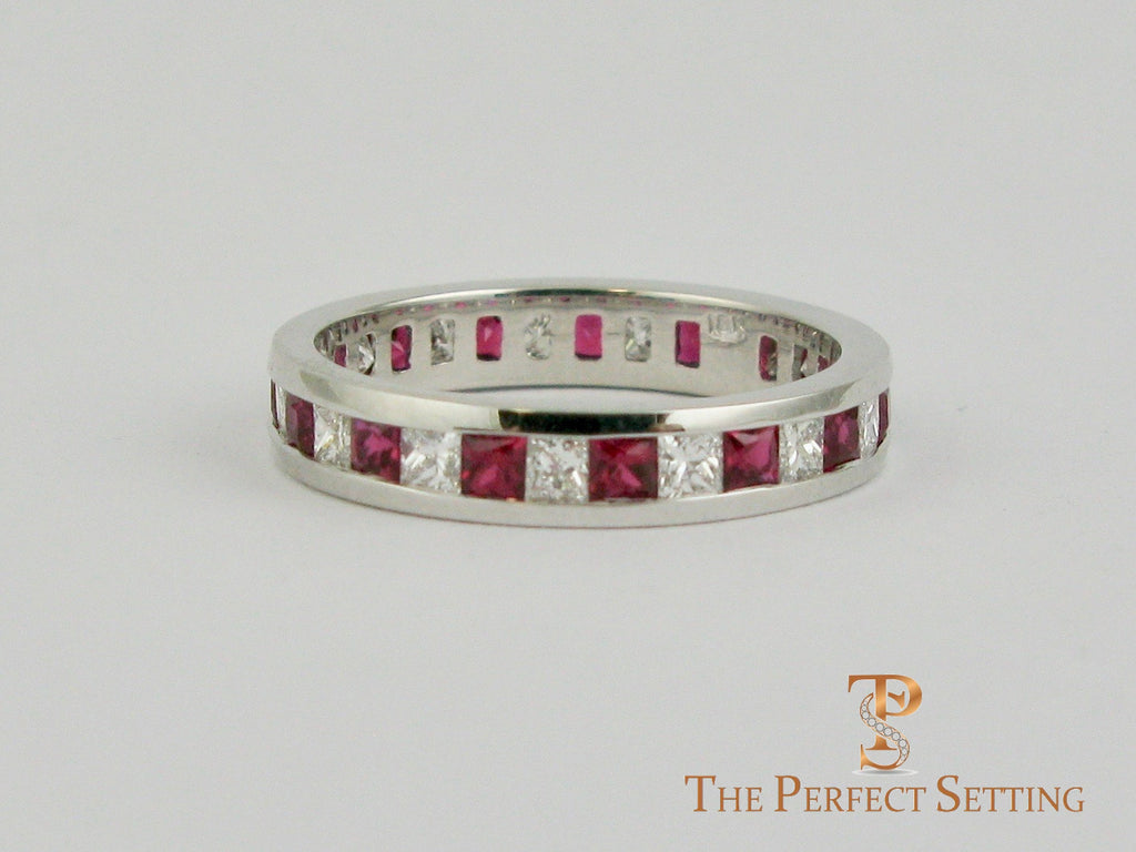 Ruby Diamond Princess Cut Channel Wedding Ring
